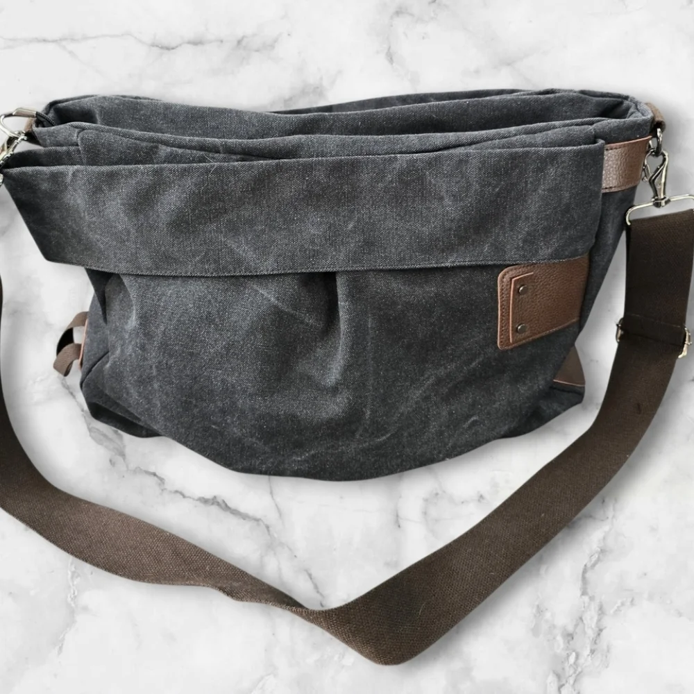 Stylish Gray and Brown Men's Crossbody Bag W Straps That Can Be Used On Carry On